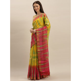 Meia Yellow & Pink Silk Blend Printed Bandhani Saree - Sarees | Buy online on ZillyBuy