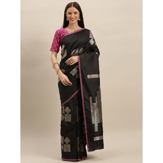 Meia Black & Gold-Toned Silk Blend Woven Design Kanjeevaram Saree - Sarees | Buy online on ZillyBuy