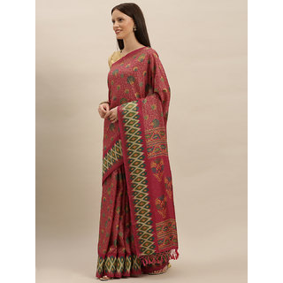 Meia Pink Linen Blend Printed Pochampally Saree - Sarees | Buy online on ZillyBuy