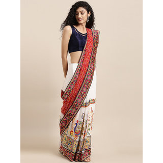 Meia White & Red Pure Georgette Embroidered Bandhani Saree - Sarees | Buy online on ZillyBuy