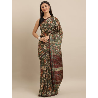 Meia Green & Beige Linen Blend Digital kalamkari Printed Saree - Sarees | Buy online on ZillyBuy