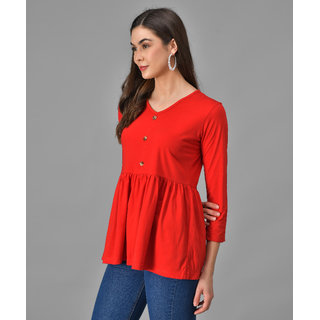 Vivient Women Red Three Button Peplum Top