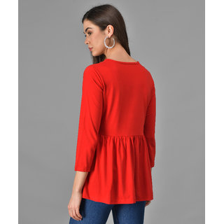 Vivient Women Red Three Button Peplum Top