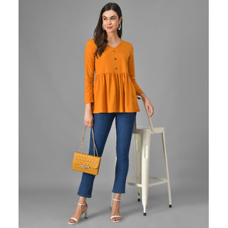 Vivient Women Mustrud Three Button Peplum Top