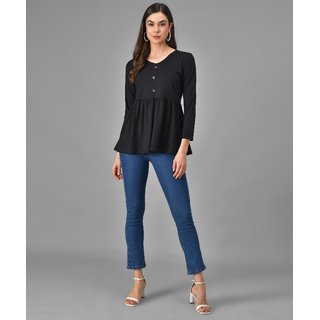 Vivient Women Black Three Button Peplum Top