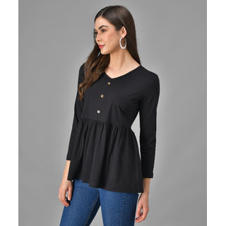 Vivient Women Black Three Button Peplum Top