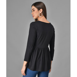 Vivient Women Black Three Button Peplum Top