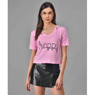 Vivient Women Happy Printed Baby Pink Top
