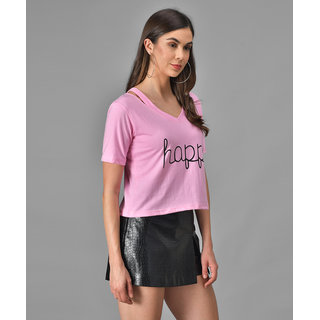 Vivient Women Happy Printed Baby Pink Top