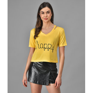 Vivient Women Happy Printed Yellow Top