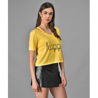 Vivient Women Happy Printed Yellow Top