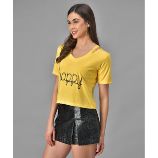 Vivient Women Happy Printed Yellow Top