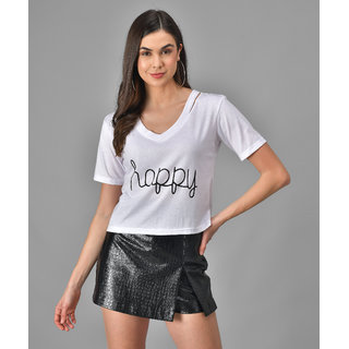 Vivient Women Happy Printed White Top