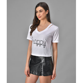 Vivient Women Happy Printed White Top