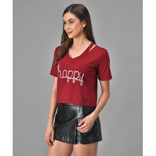Vivient Women Happy Printed Maroon Top