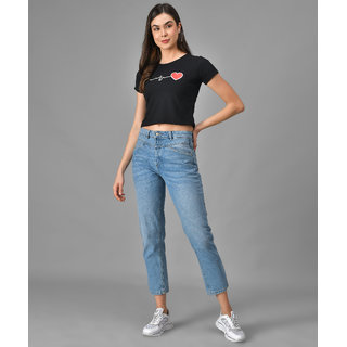 Vivient Women Black Heart Beat Printed Crop Top