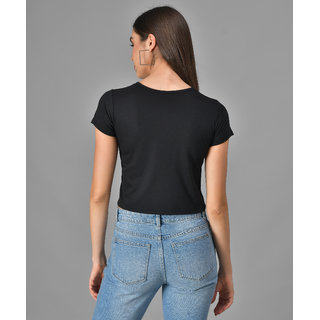 Vivient Women Black Heart Beat Printed Crop Top