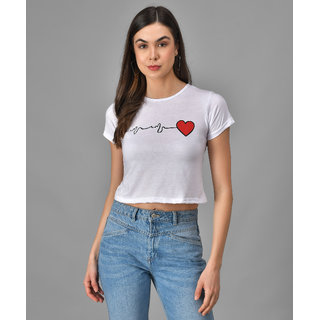 Vivient Women White Heart Beat Printed Crop Top