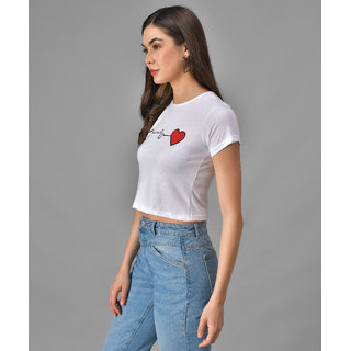 Vivient Women White Heart Beat Printed Crop Top