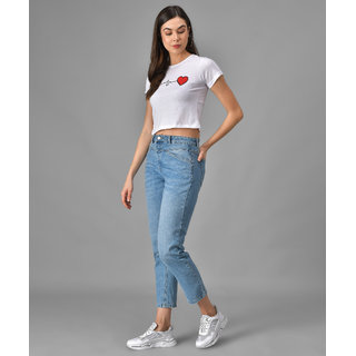 Vivient Women White Heart Beat Printed Crop Top