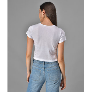 Vivient Women White Heart Beat Printed Crop Top