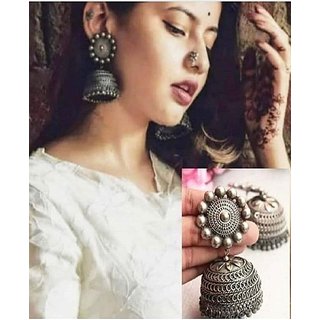 Minha Oxidised German Silver Earring Jhumka with beads For Women And Girls (Multicolor) - Earrings | Buy online on ZillyBuy