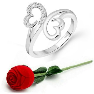 Vighnaharta Modish Double Heart (CZ) Rhodium Plated  Ring Rose Ring - Jewellery Sets | Buy online on ZillyBuy