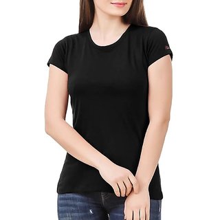 Solid Women Round Neck Black T-shirt