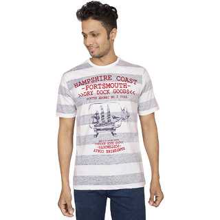 Trendy Men Red Line White Aop Printed Round Neck T-Shirt 2025 at ShopCircuit | ONDC