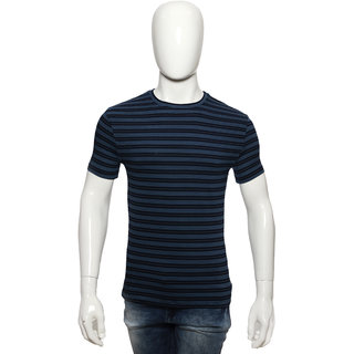 Stylish Men Red Line Navy Blue Stripes Crew Neck T-Shirt 2025 at ShopCircuit | ONDC