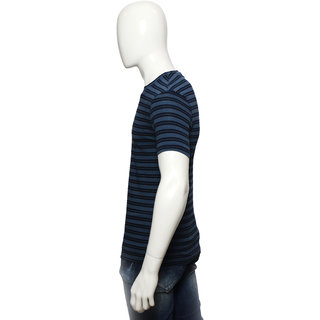 Stylish Men Red Line Navy Blue Stripes Crew Neck T-Shirt 2025 at ShopCircuit | ONDC