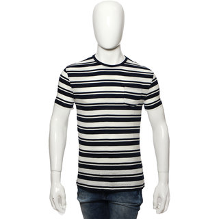 Modern Men Red Line Navy Stripes Crew Neck T-Shirts 2025 at ShopCircuit | ONDC