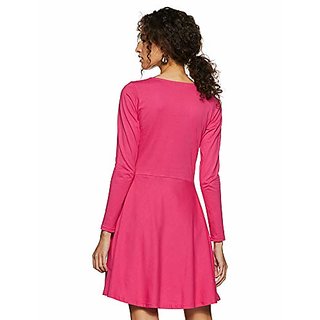 Exclusive Women Miss Chase Womens Maroon Solid Full Sleeve Round Cut-Out Neck Mini Skater Dress 