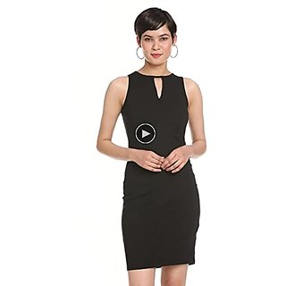 Luxurious Women Miss Chase Womens Super Comfortable Black Solid Sleeveless Round Neck Mini Bodyc