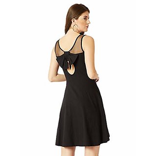 Modern Women Miss Chase Womens Black Round Neck Sleeveless Cotton Solid Sheer and Pearl Detailin