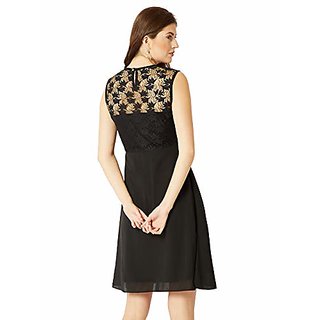 New Women Miss Chase Womens Black Round Neck Sleeveless Solid Mini Lace Skater Dress 2025 at Sho
