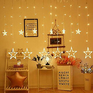 Christmas Decorative Star Curtain LED Lights for Diwali Christmas Wedding - 2.5 Meter (1 Curtain) 138 LED, (6+6 Star) - Electricals | Buy online on ZillyBuy