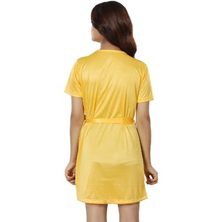 Nivcy Women Solid Nightwear Satin Yellow (Small)