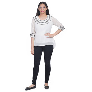 Chiffon Top (YES TEN) White High Low Top (32)