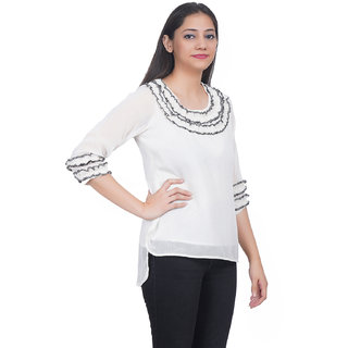 Chiffon Top (YES TEN) White High Low Top (32)