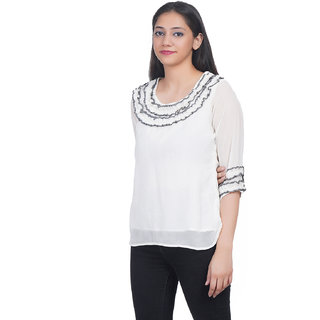 Chiffon Top (YES TEN) White High Low Top (32)