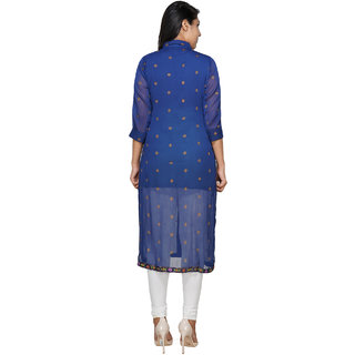 YES TEN Chiffon Printed Kurti Colour-Blue
