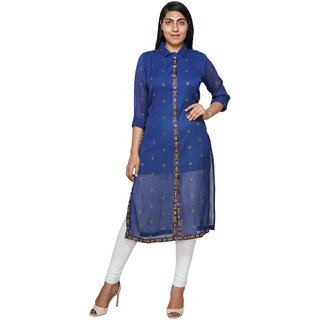 YES TEN Chiffon Printed Kurti Colour-Blue