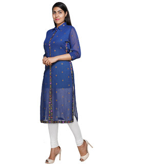 YES TEN Chiffon Printed Kurti Colour-Blue