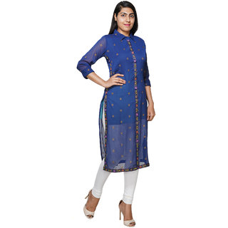 YES TEN Chiffon Printed Kurti Colour-Blue