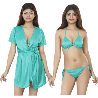 Modern Women Nivcy Women Solid Satin Nightwear Robe and Lingerie Set Dark green Small 2025 at Sh