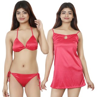 Elegant Women Nivcy Women Solid Satin Nightwear set's True Red Medium 2025 at ShopCircuit | ONDC