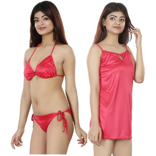 New Women Nivcy Women Solid Satin Nightwear set's True Red Large 2025 at ShopCircuit | ONDC