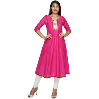 YES TEn Cotton Printed Anarkali  kurti (Pink)
