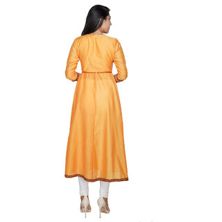 YES TEN Chanderi Anarkali Kurti (Yellow)